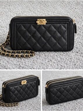 Chanel Boy Caviar Black Leather Chain Strap Shoulder Bag Strap